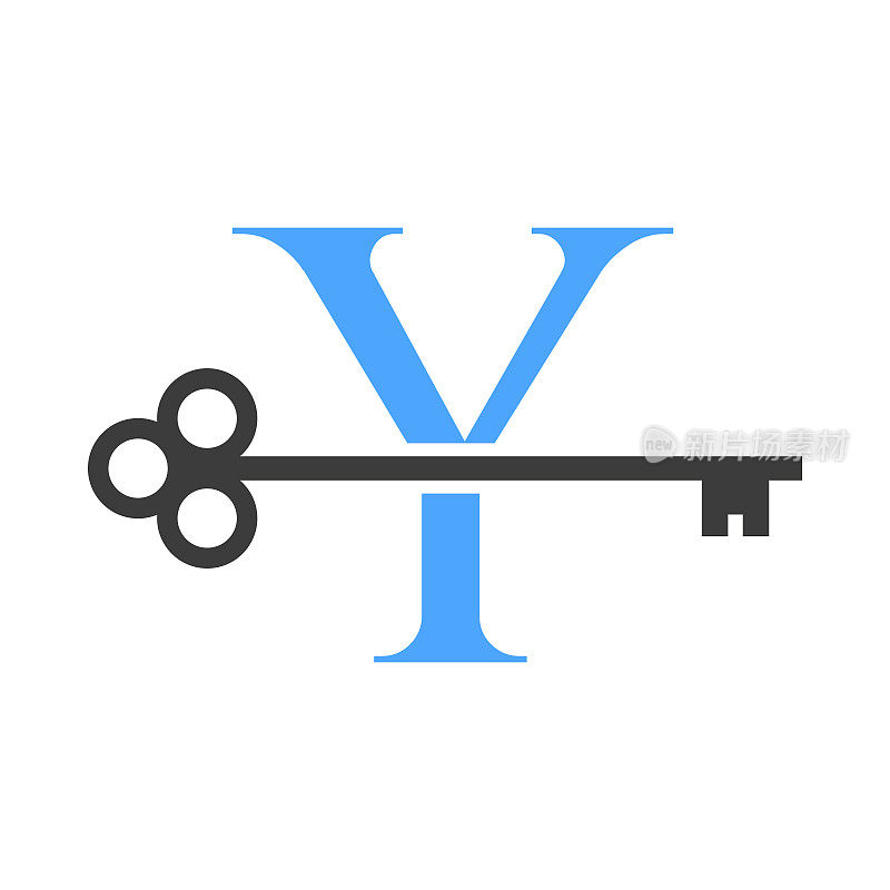 字母Y房地产标志概念与Home Lock键矢量模板。豪华家居标志关键标志